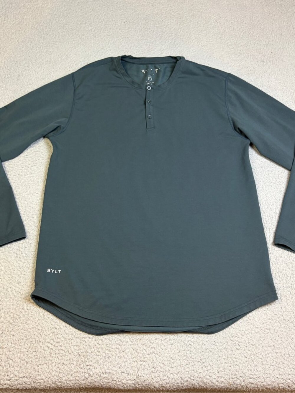 Bylt Henley Shirt Mens Size Large Green Long Sleeve Stretch Casual Buttons